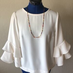 J Crew White Bell Sleeve Top in Drapey Crepe Sz 4P